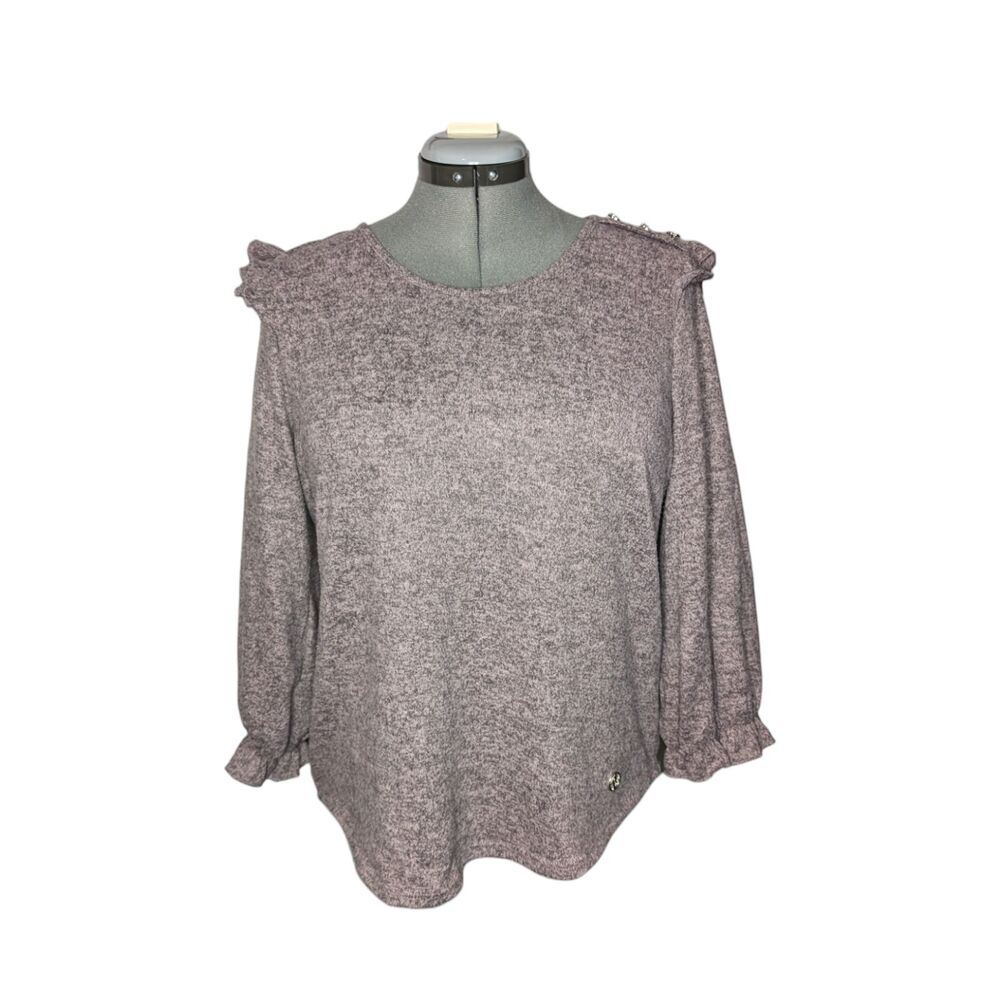 Women's Adrienne Vittadini Mauve Ruffle Soft Sweater, Size Large